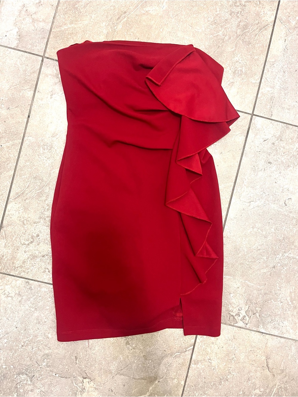 Strapless Red Ruffle Sheath Dress